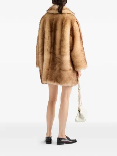 Prada Lamb Shearling Oversized Coat In Brown