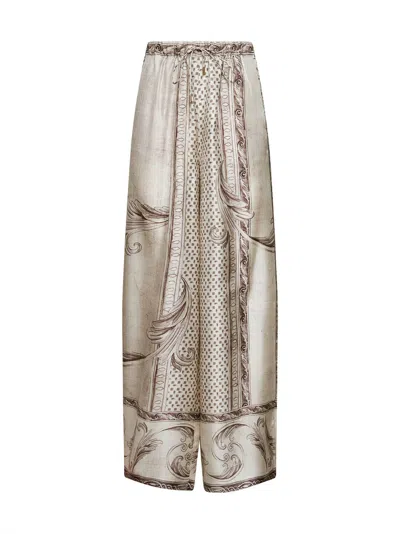 Max Mara Ivory Printed Silk Twill Mxmrive Fluid Trousers In White