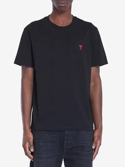 Ami Alexandre Mattiussi Ami Paris Men Black T-shirt With Ami De Coeur Embroidery On The Front In Cotton Man