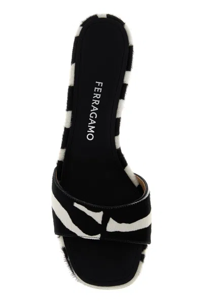 Ferragamo Sandals Open Toe Textured Finish Zebra Pattern In Multi