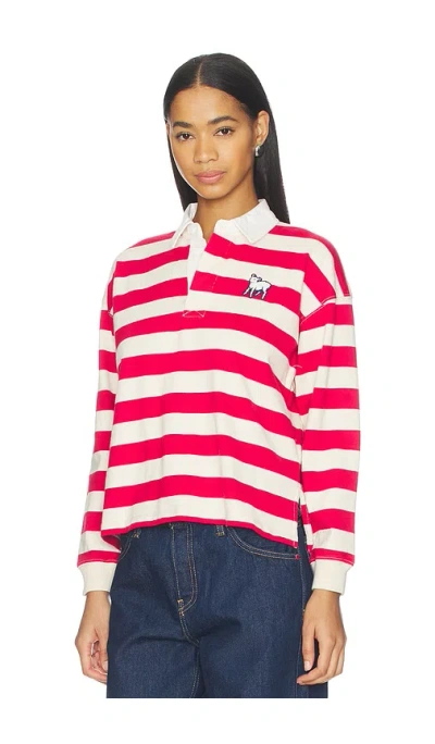 Mother Womens Tango Red And Cream The Boxy Match Cotton Polo Top