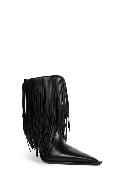 Balenciaga Avenue Fringe Ankle Boots Pointed Toe Pull Tab In Black