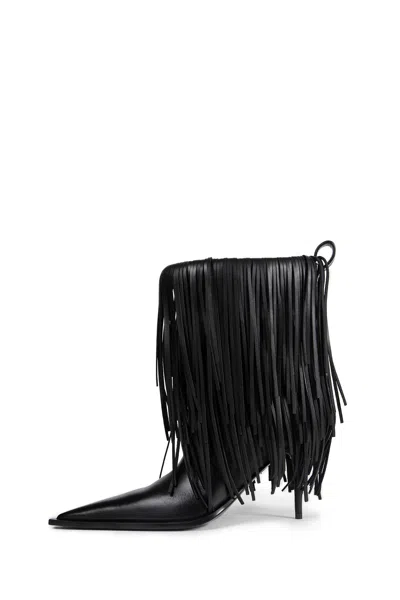Balenciaga Avenue Fringe Ankle Boots Pointed Toe Pull Tab In Black