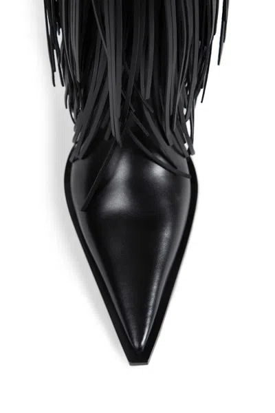 Balenciaga Avenue Fringe Ankle Boots Pointed Toe Pull Tab In Black