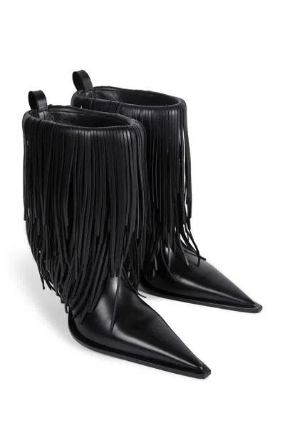 Balenciaga Avenue Fringe Ankle Boots Pointed Toe Pull Tab In Black