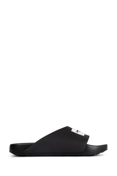 Givenchy Black Sandals With Wide Band And Contrasting Logo Patch In Rubber Man