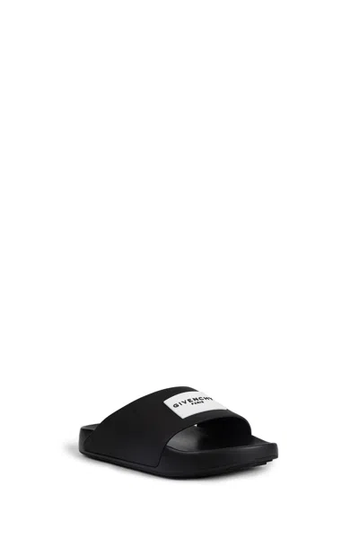 Givenchy Black Sandals With Wide Band And Contrasting Logo Patch In Rubber Man