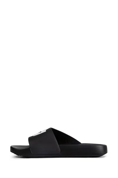 Givenchy Black Sandals With Wide Band And Contrasting Logo Patch In Rubber Man