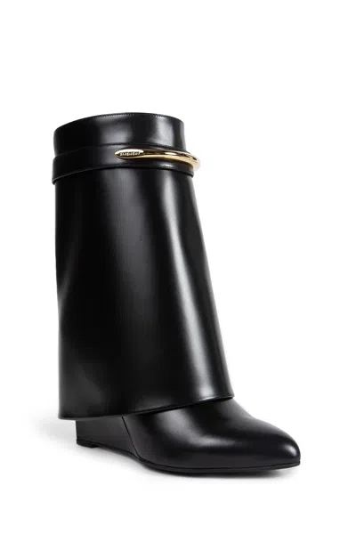 Givenchy Women Black Ankle Boots With Wedge Heels And Logo Plaque On The Side In Leather Woman In Black