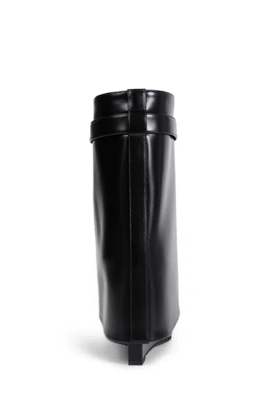 Givenchy Women Black Ankle Boots With Wedge Heels And Logo Plaque On The Side In Leather Woman In Black