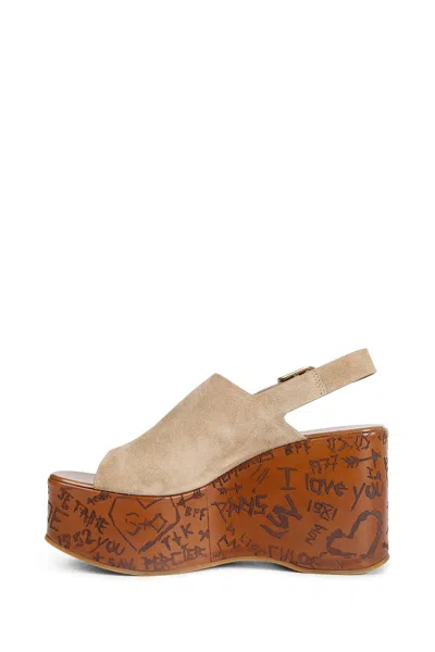 Chloé Desert Sand Beige Suede Calf Leather Maxime Wedges Sandals In Nude
