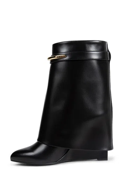 Givenchy Women Black Ankle Boots With Wedge Heels And Logo Plaque On The Side In Leather Woman In Black