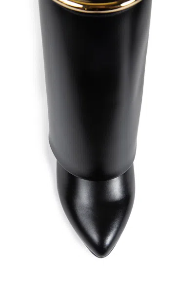 Givenchy Women Black Ankle Boots With Wedge Heels And Logo Plaque On The Side In Leather Woman In Black