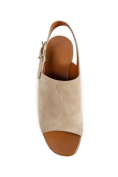 Chloé Desert Sand Beige Suede Calf Leather Maxime Wedges Sandals In Nude