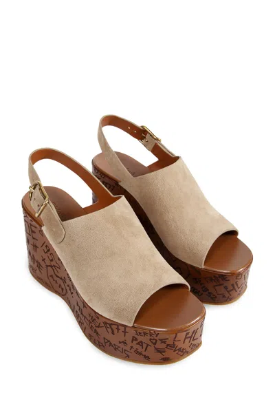 Chloé Desert Sand Beige Suede Calf Leather Maxime Wedges Sandals In Nude