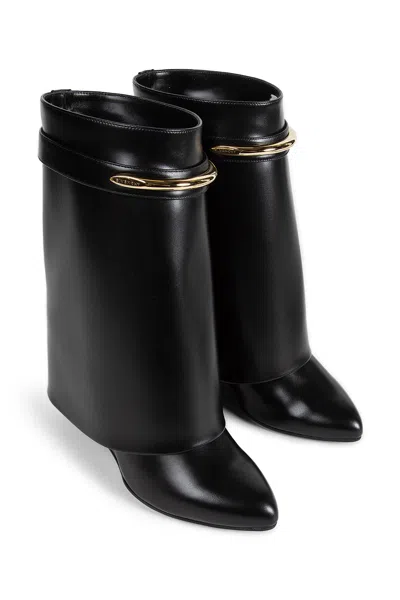 Givenchy Women Black Ankle Boots With Wedge Heels And Logo Plaque On The Side In Leather Woman In Black