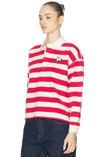 Mother Womens Tango Red And Cream The Boxy Match Cotton Polo Top