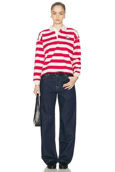 Mother Womens Tango Red And Cream The Boxy Match Cotton Polo Top