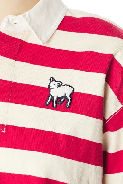 Mother Womens Tango Red And Cream The Boxy Match Cotton Polo Top