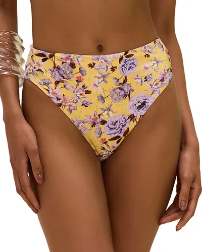 Patbo Peony Print Lycra High Waist Bikini Bottoms Yellow In Yellow