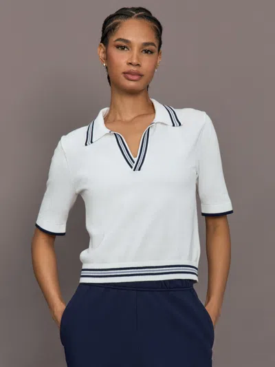 The Upside Archie Collared Knit Polo Top In White