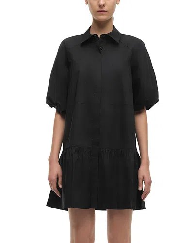 Simkhai Chrissy Puff-sleeve Cotton Poplin Mini Shirtdress In Black