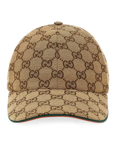 Gucci Women Beige Baseball Hat With Curved Brim And All-over Gg Motif In Fabric Woman In Brown