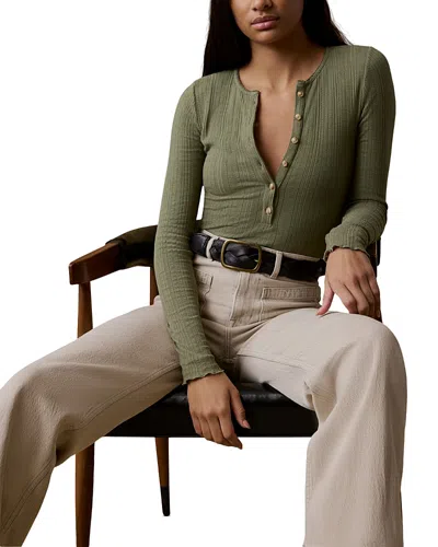 Faherty Paradise Pointelle Henley T-shirt In Green