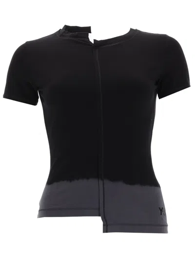Y-3 Asymmetric Hem Short Sleeve Round Neck Top In Black
