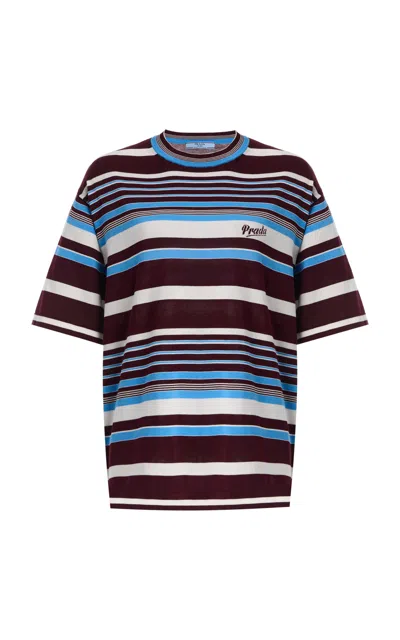 Prada Amaranth And Light Blue Striped Cotton T-shirt In Multi