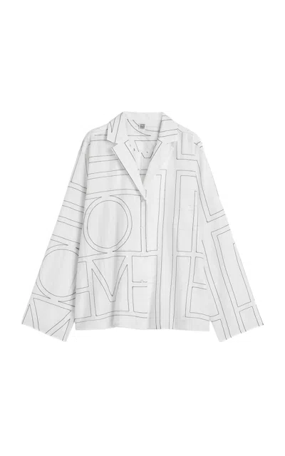 Totême Womens White Black Monogram Spread-collar Cotton-blend Shirt In Multi