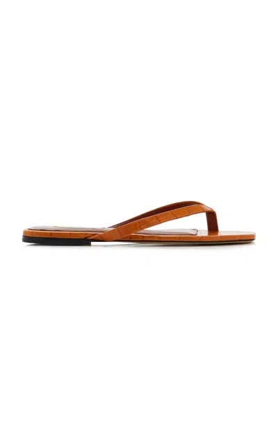 Totême Toteme Crocodile-effect Leather Flip Flops In Orange