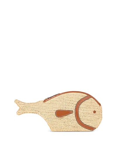 Staud Pesce Leather-trimmed Raffia Clutch In Neutral