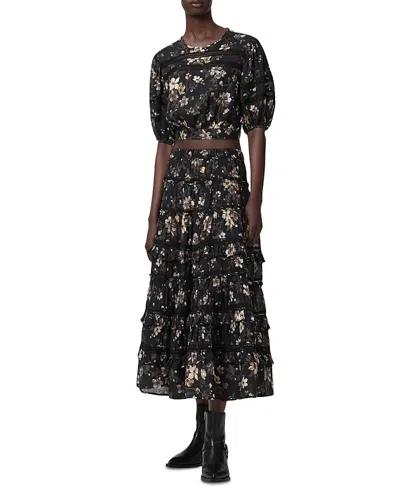 Allsaints Polyester Peony Lace Trim Cropped Top In Black