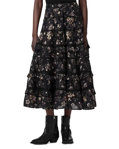 Allsaints Womens Vine Black Talia Floral-print Modal Maxi Skirt