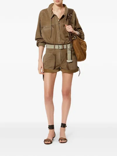 Isabel Marant Marline Leather Shorts In Green