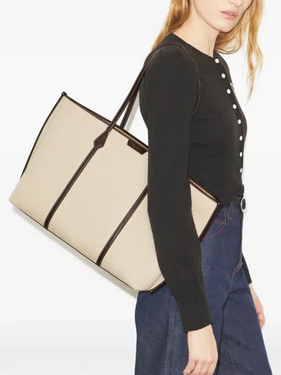 Tory Burch Perry Canvas Tote Bag Work Style In Nude