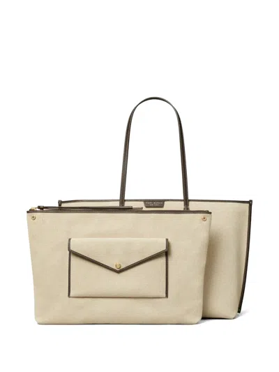 Tory Burch Perry Canvas Tote Bag Work Style In Nude