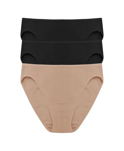 Natori Bliss Bare Cotton Bikini 3-pack In Black