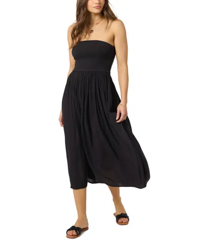 O'neill Piper Smocked Strapless Midi Dress In Black