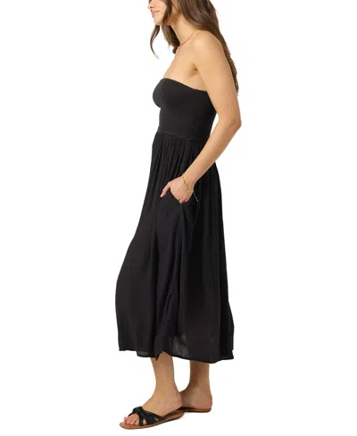 O'neill Piper Smocked Strapless Midi Dress In Black
