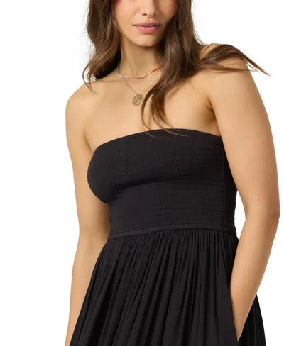 O'neill Piper Smocked Strapless Midi Dress In Black
