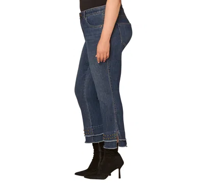 Democracy Plus Size Ab Solution Double Layer Fray Hem Studs Jeans In Blue