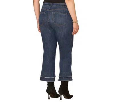 Democracy Plus Size Ab Solution Double Layer Fray Hem Studs Jeans In Blue