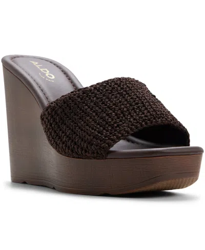 Aldo Grounded Crochet Wedge Heeled Sandals In Brown