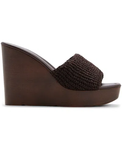 Aldo Grounded Crochet Wedge Heeled Sandals In Brown