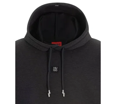 Hugo Boss Mens Medium Grey Branded Relaxed-fit Cotton-blend Hoody Xxl In Black
