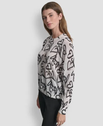 Dkny Lightweight Graffiti Heart Print Sweater In Multi