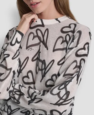Dkny Lightweight Graffiti Heart Print Sweater In Multi