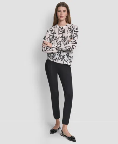 Dkny Lightweight Graffiti Heart Print Sweater In Multi